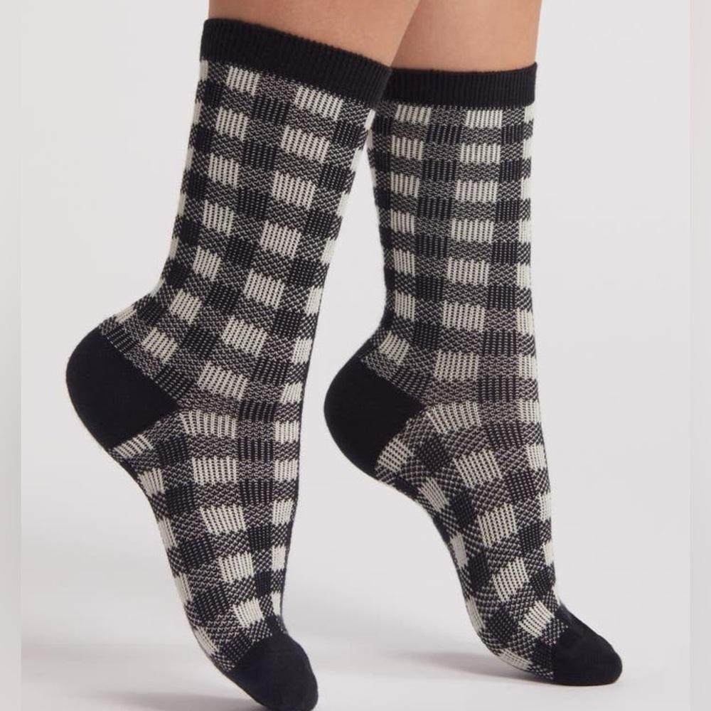 CASA CLARA WOMENS COTTON SOCKS BLACK CHECK OS NWT